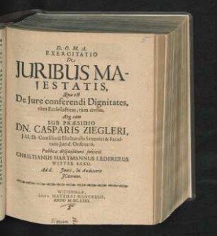 Exercitatio De Iuribus Maiestatis, Quae est De Iure conferendi Dignitates, tum Ecclesiasticas, tum civiles