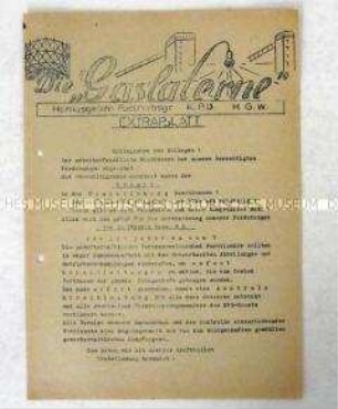 Extrablatt der Zeitung der KPD-Betriebsgruppe des HGW Hamburg zur Ankündigung eines Streiks