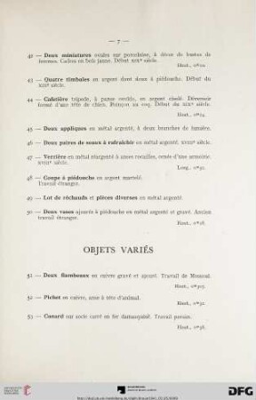 Objets variés (Nr. 51-66)