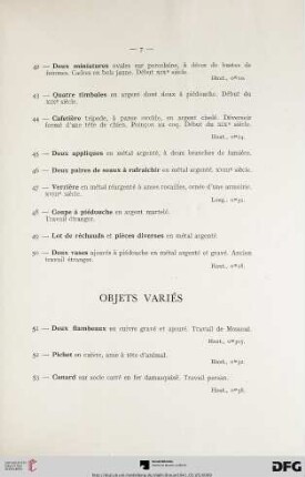 Objets variés (Nr. 51-66)