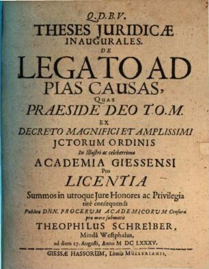 Theses Juridicae Inaugurales. De Legato Ad Pias Causas