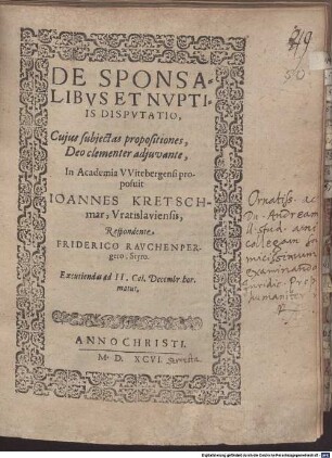 De sponsalibus et nuptiis disp.