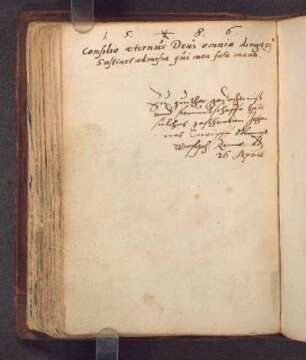 Johannes Cnopff, Rom, 1586-04-26: Gedicht (lat., Distichon), Widm. (dt.)
