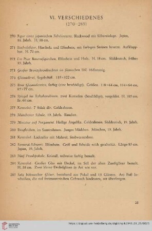 VI. Verschiedenes (Nr. 270 - 285)