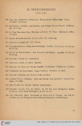 VI. Verschiedenes (Nr. 270 - 285)