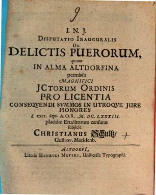 Disp. iur. de delictis puerorum : [pro gradu.]