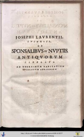 Josephus Laurentius: De Sponsalibus et Nuptiis Antiquorum…