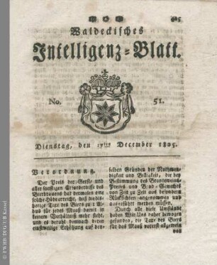 No. 51, Dienstag, den 17ten December 1805