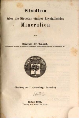 Studien über die Structur einiger Krystallisirten Mineralien : (Nachtrag zur I. Abhandlung: Turmalin.) 6 S.