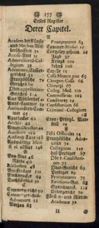 Erstes Register Derer Capitel