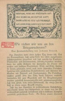 Wie rächen wir uns an den Kriegs-Wucherern? : Ein Frontgespräch