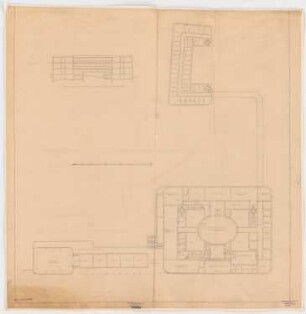 Hotel, Chemnitz: Grundrisse EG Hotel, Längsschnitt Wirtschaftsgebäude 1:200