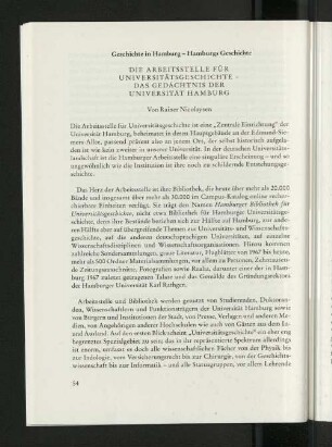 Die Arbeitsstelle für Universitätsgeschichte - Das Gedächtnis der Universität Hamburg.