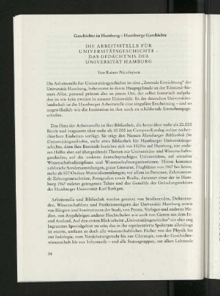Die Arbeitsstelle für Universitätsgeschichte - Das Gedächtnis der Universität Hamburg.