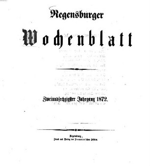 Regensburger Wochenblatt. 62. 1872