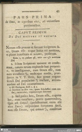 Pars Prima de Deo, et operibus eius, ad universum pertinentibus