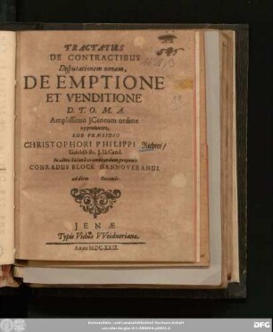 Tractatus De Contractibus Disputationem nonam, De Emptione Et Venditione ...