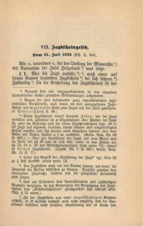 VII. Jagdscheingesetz. Vom 31. Juli 1895.