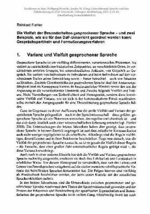 Die Vielfalt der Besonderheiten gesprochener Sprache - und zwei Beispiele, wie sie für den DaF-Unterricht geordnet werden kann: Gesprächspartikeln und Formulierungsverfahren