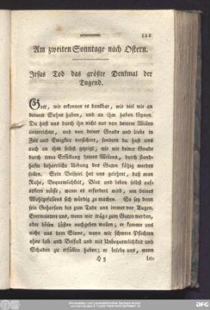 Am zweiten Sonntage nach Ostern. Jesus Tod das größte Denkmal der Tugend.