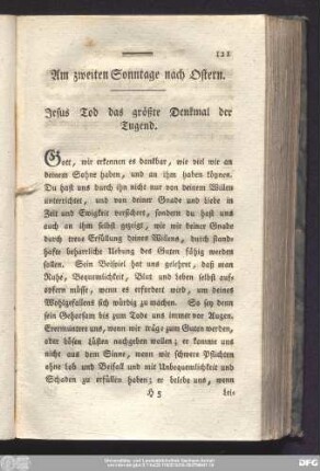 Am zweiten Sonntage nach Ostern. Jesus Tod das größte Denkmal der Tugend.
