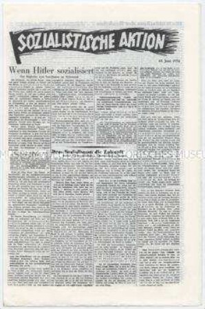 Sozialdemokratisches Exil-Blatt "Sozialistische Aktion" u.a. zur Wirtschaftspolitik der Nazis und einem Aufruf der Sozialistischen Arbeiter-Internationale