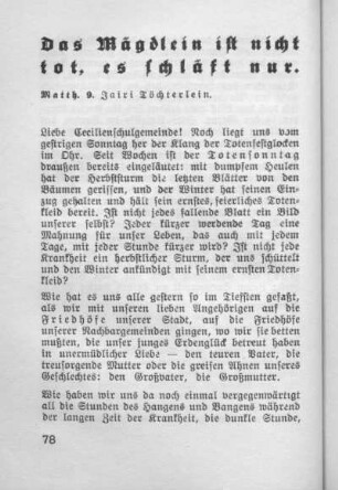 Das Mägdlein ist nicht tot, es schläft nur