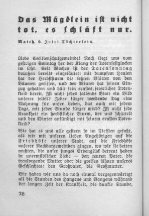 Das Mägdlein ist nicht tot, es schläft nur