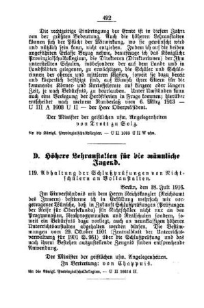 Abhaltung der Schlußprüfungen von Nichtschülern an Vollanstalten : [D. Höhere Lehranstalten für die männliche Jugend]