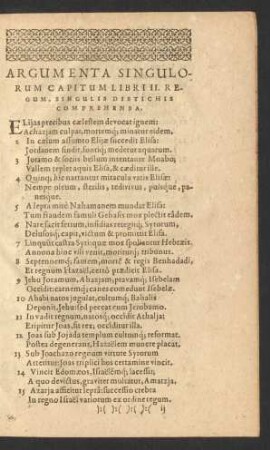 Argumenta Singulorum Capitum Libri II. Regum ...