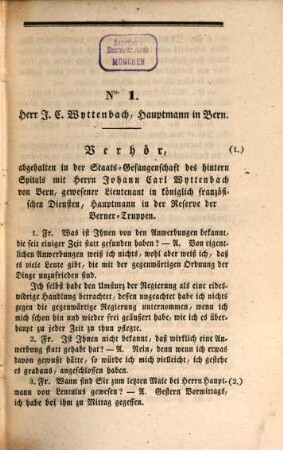 Untersuchungsakten über die in der Republik Bern im Jahr 1832 stattgefundenen Reaktionsversuche, 4,1. Untersuchungsacten wegen der in Bern stattgehabten Anwerbungen