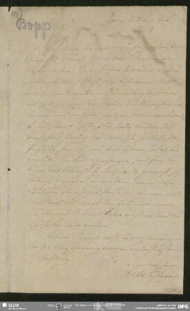 Eigenh. Brief von August Wilhelm von Schlegel an Franz Bopp, Bonn, 11.10.1824