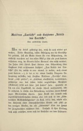 Molières "Tartüffe" und Gutzkows "Urbild des Tartüffe". Eine antikritische Studie