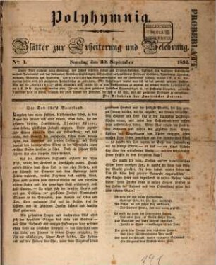Polyhymnia : Blätter zur Erheiterung und Belehrung. 1832, Nr. 1 - 14