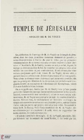 N.S. 9.1864: Le temple de Jérusalem : opinion de M. de Vogué