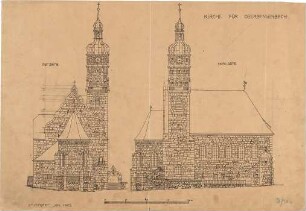 Fischer, Theodor; Oberbessenbach; St. Stephanuskirche - Ost - u. Nordseite (Ansichten)