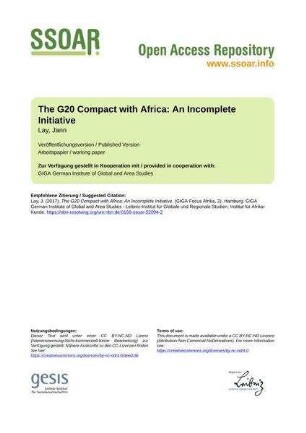 The G20 Compact with Africa: An Incomplete Initiative