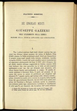 Dei Singolari Merti Di Giuseppe Gazzeri Nell' Avanzamento Della Chimica Massime Della Chimica Applicata All' Agricoltura