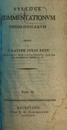 Sylloge commentationum theologicarum, 5. 1804