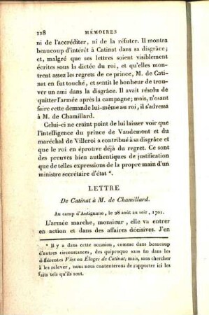 Lettre De Catinat à M. de Chamillard.