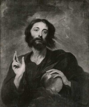 Gemälde "Christus mit der Weltkugel" (um 1616, A. v. Dyck; Öl auf Eichenholz, 827 x 698 cm). Stiftung Preußische Schlösser und Gärten Berlin-Brandenburg. Schloss Sanssouci, Bildergalerie, Kat. 1962 Nr. 21, GK I 7757