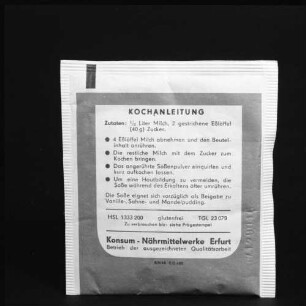 Papiertüte (Rückseite) für Soßenpulver (Schokoladensoße) der Konsum-Nährmittelwerke Erfurt