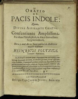 Oratio De Pacis Indole