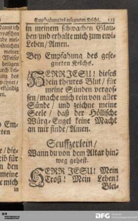 Bey Empfahung des gesegneten Kelchs.