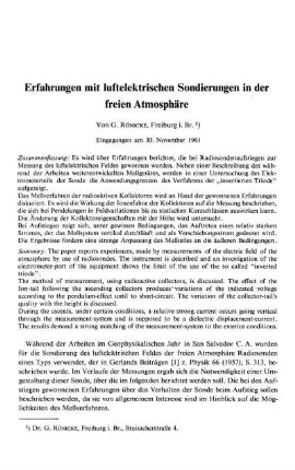 Erfahrungen mit luftelektrischen Sondierungen in der freien Atmosphäre