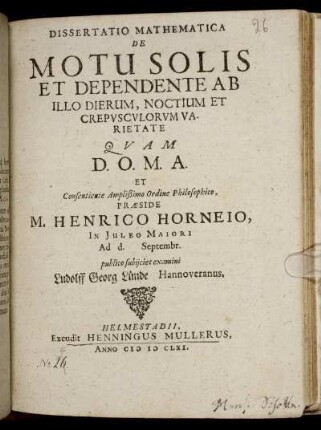 Dissertatio Mathematica De Motu Solis Et Dependente Ab Illo Dierum, Noctium Et Crepusculorum Varietate