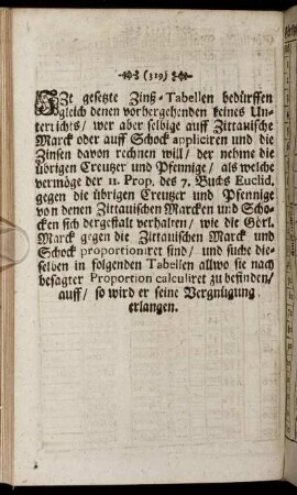 [Proportional-Tabellen. /Wie die Zinsen von Zittauischen Marcken zu rechnen.]
