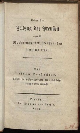 Ueber den Feldzug der Preußen gegen die Nordarmee der Neufranken im Jahr 1793