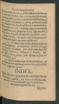 Index, qui docet quomodo res superius in Alveario positae