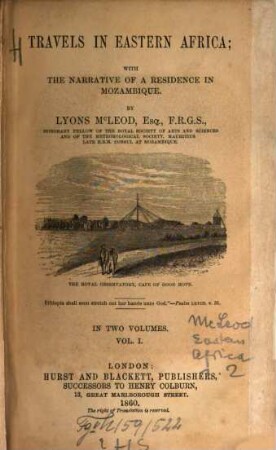 Travels in Eastern Africa; with the narrative of a residence in Mozambique : In two volumes. I